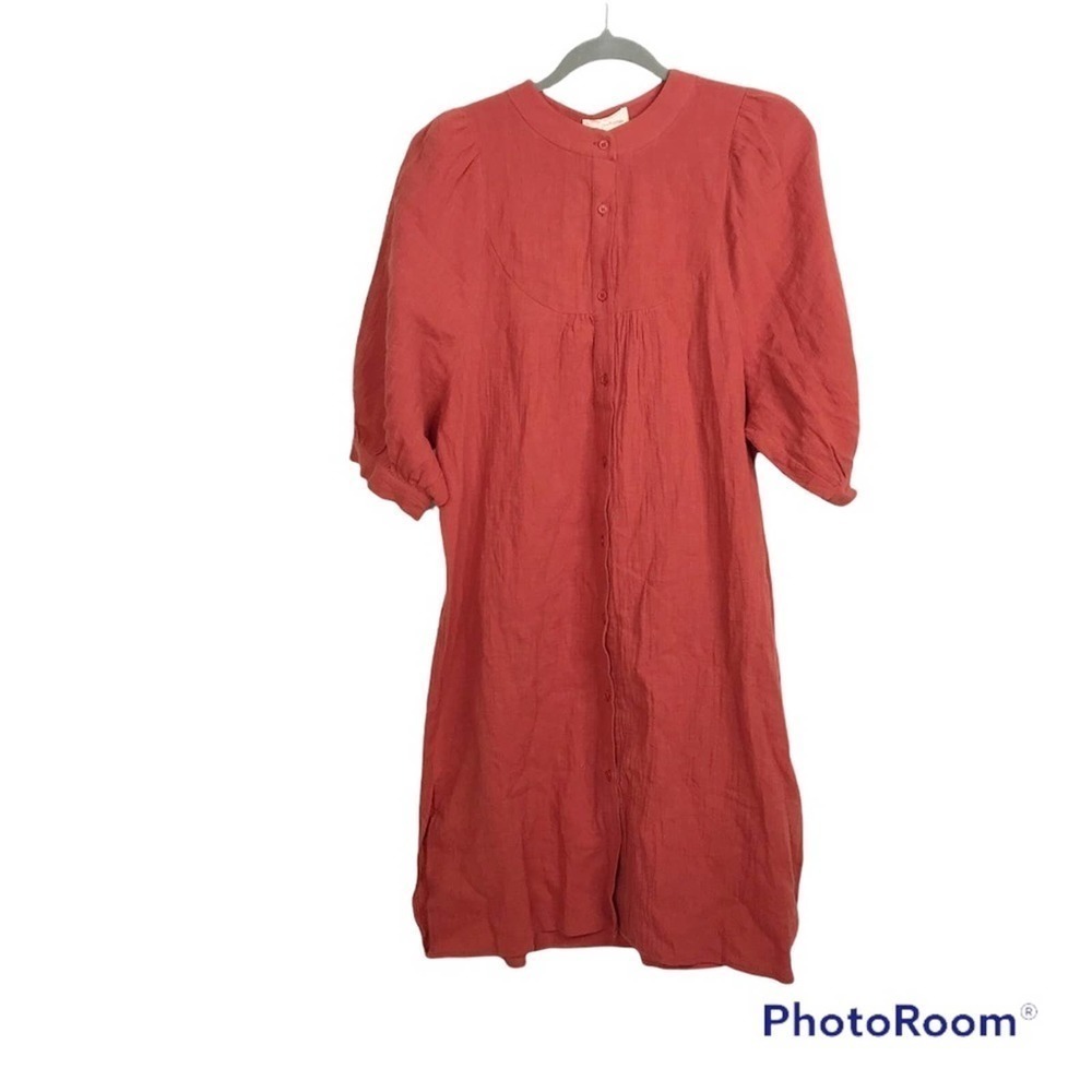 The Korner red linen button down midi dress size S NWT